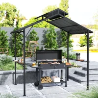Outsunny 8 x 5ft Hardtop Grill Gazebo with Double Metal Roof, 2 Side Shelves and 10 Hooks for Patio Backyard Lawn Deck(m-2)