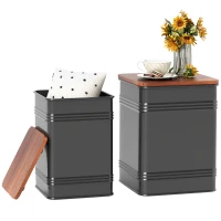 HOMCOM Ottoman with Storage Set of 2, Industrial Nesting Ottoman Stool with Removable Lid, Metal Frame for Living Room, Black(m-11)