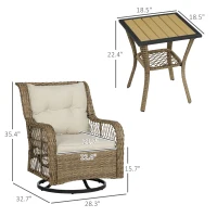 Outsunny 3 Piece Outdoor Bistro Set, Wicker Small Patio Furniture Set with Swivel Glider Chairs for Balcony, Porch, Beige(m-3)