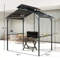 Outsunny 8 x 5ft Hardtop Grill Gazebo with Double Metal Roof, 2 Side Shelves and 10 Hooks for Patio Backyard Lawn Deck(m-3)