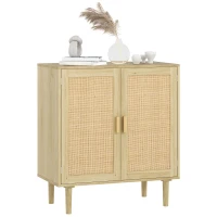 HOMCOM Bohemian Sideboard, 31.5" Buffet Cabinet with 2 Rattan Doors and Shelves for Living Room, Hallway, Natural(m-11)