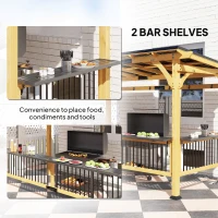 Outsunny 13' x 6' Wooden BBQ Grill Gazebo, Outdoor Hardtop Grill Gazebo with Metal Roof, 2 Bar Shelves and 6 Hooks, Natural(m-5)