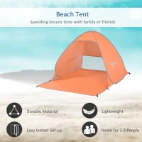 Outsunny Pop Up Beach Tent Portable Sun Shelter UV Protection Outdoor Patio with Carry Case & Stakes Orange(m-6)