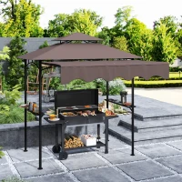 Outsunny 8' x 5' Outdoor Grill Gazebo, Barbecue Gazebo Shelter with Side Awning, 2 Side Shelves and 6 Hooks, Brown(m-2)