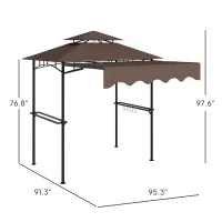 Outsunny 8' x 5' Outdoor Grill Gazebo, Barbecue Gazebo Shelter with Side Awning, 2 Side Shelves and 6 Hooks, Brown(m-3)