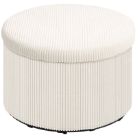 HOMCOM 24 Inches Round Storage Ottoman Stool with Lid, Upholstered Corduroy Foot Rest for Living Room, Bedroom, Beige