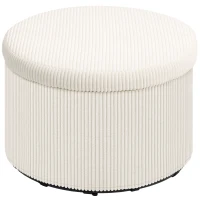 HOMCOM 24 Inches Round Storage Ottoman Stool with Lid, Upholstered Corduroy Foot Rest for Living Room, Bedroom, Beige(m-1)