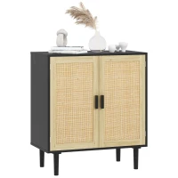 HOMCOM Bohemian Sideboard, 31.5" Buffet Cabinet with 2 Rattan Doors and Shelves for Living Room, Hallway, Black(m-11)