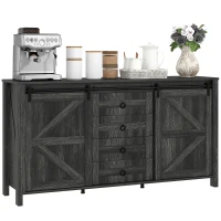 HOMCOM 60" Buffet Cabinet, Farmhouse Sideboard with Sliding Barn Doors, Drawers and Adjustable Shelves, Distressed Dark Gray(m-11)