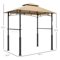 Outsunny 8' x 5' Outdoor Grill Gazebo, Barbecue Gazebo Shelter with LED Light, 2 Side Shelves, Hooks, Bottle Opener, Dark Brown(m-3)