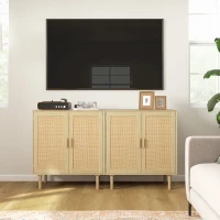 HOMCOM Bohemian Sideboard, 31.5" Buffet Cabinet with 2 Rattan Doors and Shelves for Living Room, Hallway, Natural(m-8)