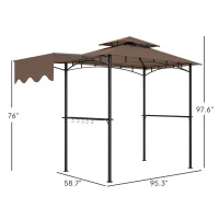 Outsunny 8' x 5' Outdoor Grill Gazebo, Barbecue Gazebo Shelter with Side Awning, 2 Side Shelves and 6 Hooks, Brown(m-3)