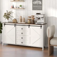 HOMCOM 60" Buffet Cabinet, Farmhouse Sideboard with Sliding Barn Doors, Drawers and Adjustable Shelves, Distressed Cream White(m-10)