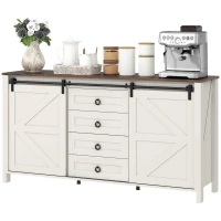 HOMCOM 60" Buffet Cabinet, Farmhouse Sideboard with Sliding Barn Doors, Drawers and Adjustable Shelves, Distressed Cream White(m-1)