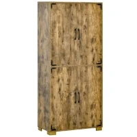 HOMCOM Farmhouse Kitchen Pantry Storage Cabinet with 4 Doors, Kitchen Cabinet with Shelves, Rustic Brown(m-2)