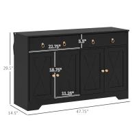 HOMCOM Kitchen Storage Sideboard, Farmhouse Buffet Cabinet with Barn Style Doors, Drawers, Adjustable Shelves, Black(m-3)