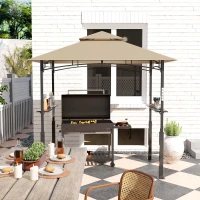 Outsunny 8' x 5' Outdoor Grill Gazebo, Barbecue Gazebo Shelter with LED Light, 2 Side Shelves, Hooks, Bottle Opener, Khaki(m-8)