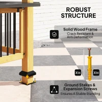 Outsunny 13' x 6' Wooden BBQ Grill Gazebo, Outdoor Hardtop Grill Gazebo with Metal Roof, 2 Bar Shelves and 6 Hooks, Natural(m-7)