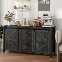 HOMCOM 60" Buffet Cabinet, Farmhouse Sideboard with Sliding Barn Doors, Drawers and Adjustable Shelves, Distressed Dark Gray(m-10)