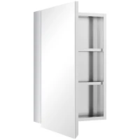 kleankin Wall Mounted Bathroom Medicine Cabinet Mirrored Cabinet with Hinged Door 3-Tier Storage Shelves Silver(m-12)