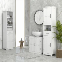 kleankin Pedestal Under Sink Cabinet, Bathroom Vanity Cabinet Storage with Double Doors and Adjustable Shelf, White(m-7)