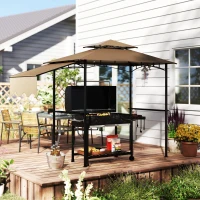 Outsunny 8' x 5' Outdoor Grill Gazebo, Barbecue Gazebo Shelter with Side Awning, 2 Side Shelves and 6 Hooks, Brown(m-8)