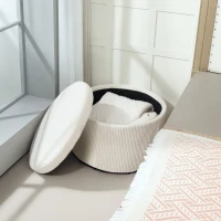 HOMCOM 24 Inches Round Storage Ottoman Stool with Lid, Upholstered Corduroy Foot Rest for Living Room, Bedroom, Beige(m-8)