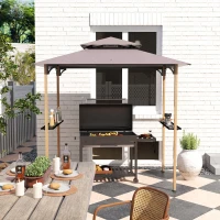 Outsunny 8' x 5' Grill Gazebo, Double Tiered Barbecue Grill Gazebo Shelter with 2 Side Shelves and 10 Hooks for Patio, Garden(m-9)