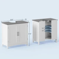 kleankin Pedestal Sink Storage Cabinet, Under Sink Cabinet with Double Doors, Modern Bathroom Vanity Cabinet with Adjustable Shelves, White(m-3)