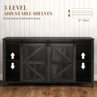 HOMCOM 60" Buffet Cabinet, Farmhouse Sideboard with Sliding Barn Doors, Drawers and Adjustable Shelves, Distressed Dark Gray(m-6)
