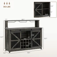 HOMCOM 55" Coffee Bar Cabinet with Lights, Farmhouse Wine Cabinet with Wine and Glass Racks for Kitchen, Dining Room, Brown(m-4)