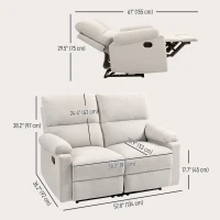 HOMCOM 2 Seater Reclining Chair, Loveseat Recliner Sofa with Footrest and Split Backrest, Cream White(m-3)