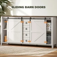 HOMCOM 60" Buffet Cabinet, Farmhouse Sideboard with Sliding Barn Doors, Drawers and Adjustable Shelves, Distressed Cream White(m-5)