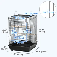 PawHut 23" Bird Cage Flight Parrot House Cockatiels Playpen with Open Play Top and Feeding Bowl Perch Pet Furniture Black(m-3)
