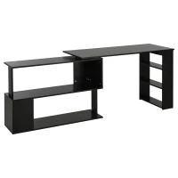 HOMCOM L Shaped Desk, Corner Computer Desk, 360 Degree Rotating Home Office Desk with Storage Shelves, Writing Table Workstation, Black(m-12)