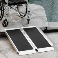 HOMCOM 3' Portable Wheelchair Ramp Aluminum Threshold with Carry Handle, Silver, Enhances Accessibility for Homes & Businesses(m-10)