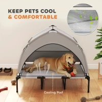 PawHut Elevated Dog Bed with Removable Canopy, Portable Outside Raised Pet Cot with Cooling Pad, Storage Bag, 42" x 30" x 37"(m-4)
