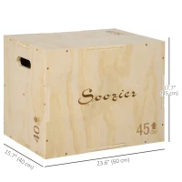 Soozier 3-in-1 Wooden Plyo Box, Plyometric Jump Box with Handle Openings for Home Gym, Workout Training, Natural(m-3)