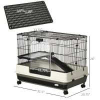 PawHut 2-tier Compact Platform Rolling Small Animal Rabbit Cage for Hamsters, Chinchillas & Gerbils with a Large Living Space(m-3)