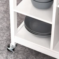 HOMCOM Modern Rolling Kitchen Island Cart with Drawer, Natural Wood Top, Towel Rack, Door Storage Cabinet, White(m-11)