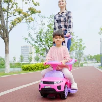 Aosom 2 In 1 Push Cars for Toddlers Kid Ride on Push Car Stroller Sliding Car with Horn Music Light Function Secure Bar Ride on Toy for Boy Girl 1-3 Years Old Pink(m-8)