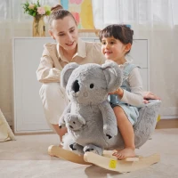 Qaba Baby Rocking Horse Koala Design Plush Stuffed Rocking Chair, Wooden Rocking Horse with Sound, Seat Belt for Boys and Girls Gift, Grey(m-10)