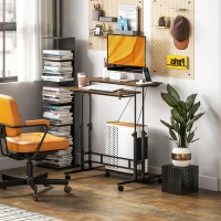 HOMCOM Adjustable Standing Desk with Power Outlets, Stand Up Desk with Tiltable Tabletop, Wheels, Shelf, for Home Office, Brown(m-7)