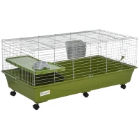 PawHut 47" Small Animal Cage Chinchilla Guinea Pig Hutch Pet House with Platform Ramp, Food Dish, Wheels, & Water Bottle(m-1)