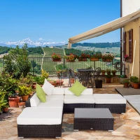 Outsunny 6 Pieces Patio Furniture Set, Deluxe Garden Wicker Sectional Sofa Set Outdoor Patio Sofa Furniture All Weather Resistant w/Cushion Seat for Porch Garden Poolside Balcony(m-1)