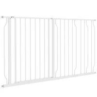 PawHut 30"- 57" Easy Install Pet Gate w/ Door & Double Locking System, Extra Wide Dog Gate for Stairs, Hallways, White(m-11)