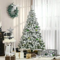 HOMCOM 6' Tall Unlit Snow Flocked Pine Artificial Christmas Tree with Realistic Branches, Green(m-8)
