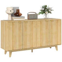 HOMCOM Fluted Sideboard Buffet Cabinet, 55" Coffee Bar Cabinet with 4 Doors, 2 Adjustable Shelves, 5 Wood Legs, Oak(m-11)