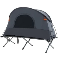 Outsunny Camping Tent Cot, Multifunctional Folding Tent Combo, Portable Off-Ground Tent Shelter with Self-Inflating Air Mattress and Carry Bag for 1 Person(m-12)