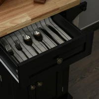 HOMCOM Rolling Kitchen Island with Rubber Wood Top and Storage, Spice Rack, Towel Rack, Black(m-13)